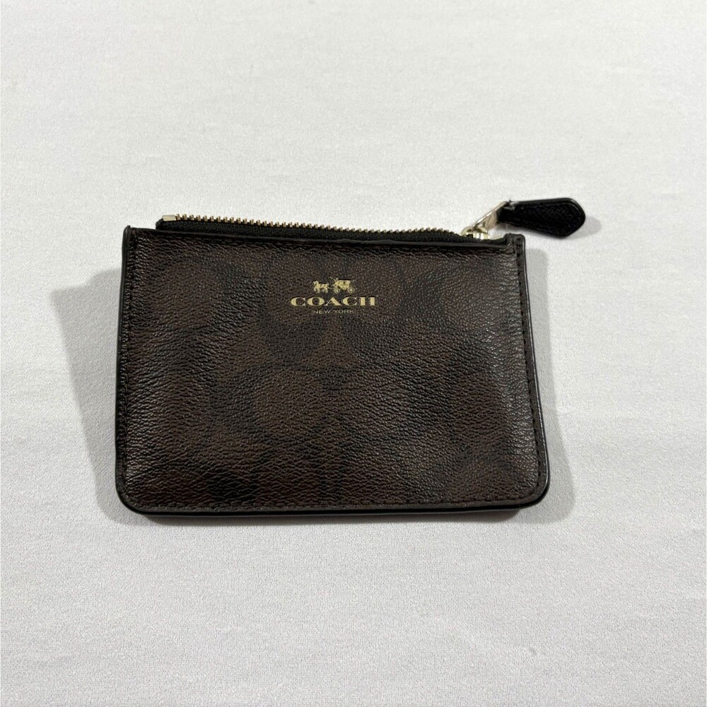 Coach Y2K VTG ID Skinny Wristlet Signature Brown Black Grain Leather Wallet